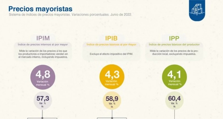 El &iacute;ndice de precios mayoristas subi&oacute; 4,8% en junio y costo la construcci&oacute;n avanz&oacute; 6,3%