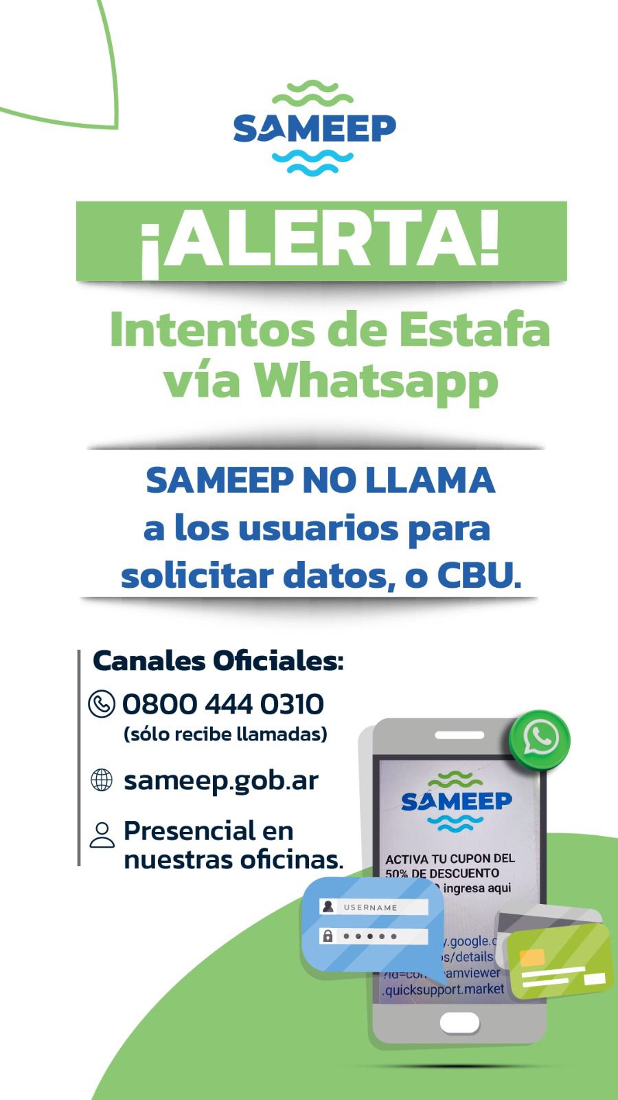 SAMEEP ALERTA A LA POBLACI&Oacute;N SOBRE INTENTOS DE ESTAFAS TELEF&Oacute;NICAS UTILIZANDO EL NOMBRE DE LA EMPRESA