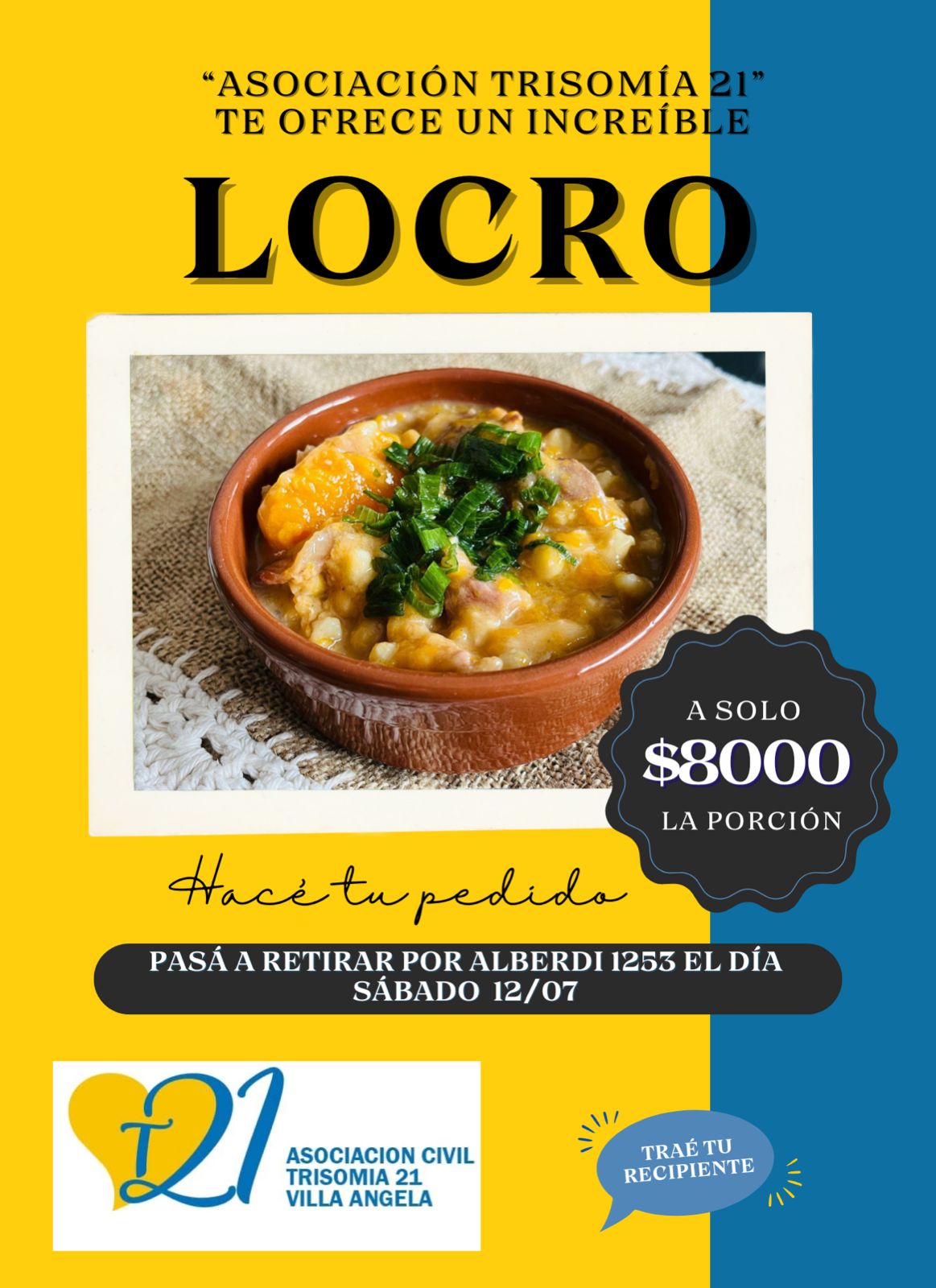 VILLA ÁNGELA: GRAN VENTA DE LOCRO EN BENEFICIO DE LA ASOCIACIÓN TRISOMÍA 21
