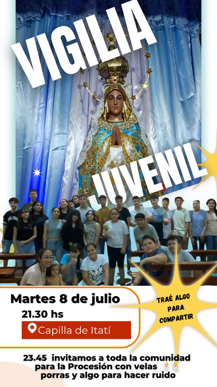 VILLA ÁNGELA: PASTORAL DIGITAL INVITA HOY MARTES 8 A LA VIGILIA JUVENIL