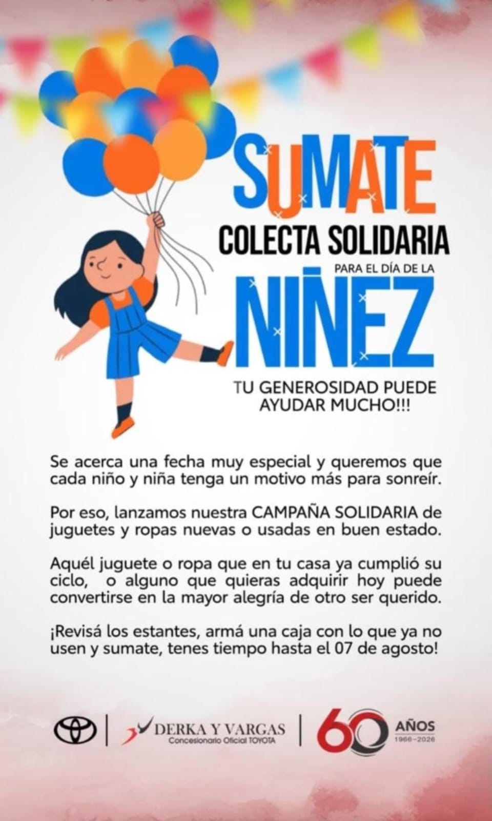DERKA Y VARGAS IMPULSA UNA CAMPA&Ntilde;A SOLIDARIA POR EL MES DE LA NI&Ntilde;EZ