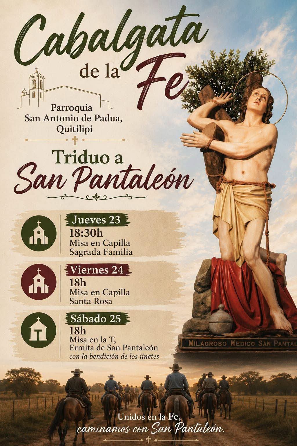 QUITILIPI: COMIENZA EL TRIDUO EN HONOR A SAN PANTALE&Oacute;N Y HABR&Aacute; BENDICI&Oacute;N A LOS JINETES DE LA CABALGATA DE LA FE