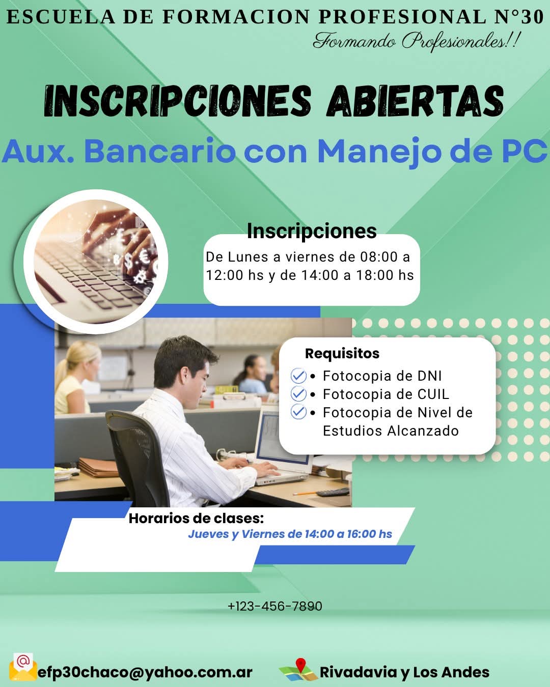 VILLA ÁNGELA: LA E. F. P N°30 TIENE ABIERTAS LAS INSCRIPCIONES PARA DIVERSOS CURSOS CON SALIDA LABORAL