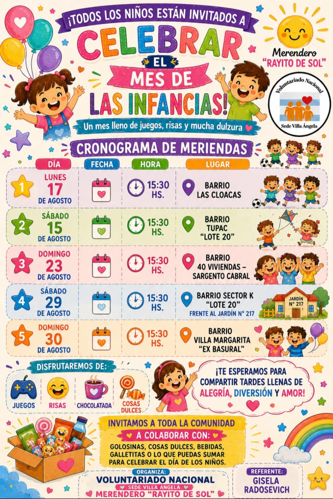 VILLA &Aacute;NGELA: VOLUNTARIADO NACIONAL PREPARA FESTEJOS POR EL MES DE LAS INFANCIAS EN DISTINTOS BARRIOS