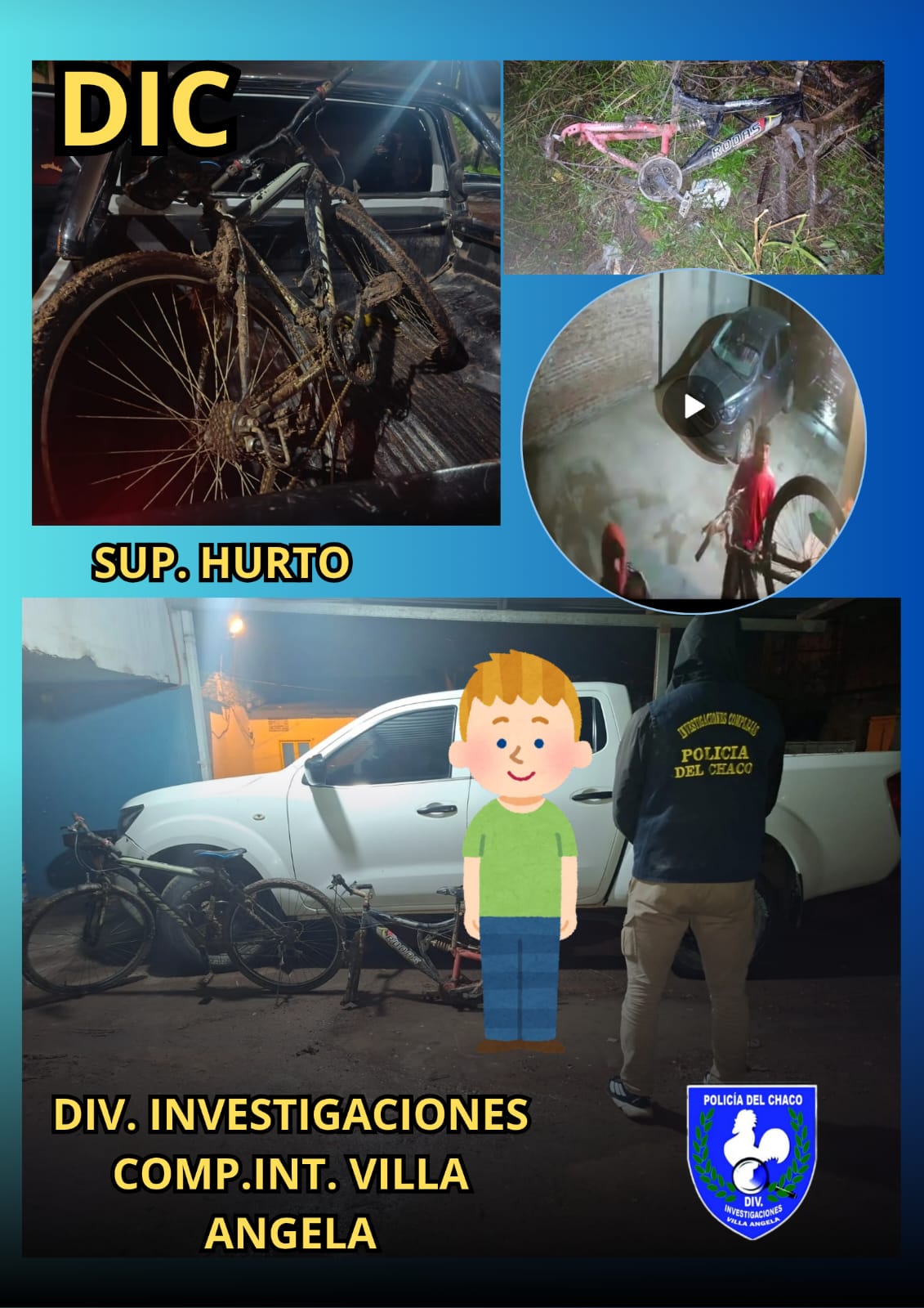 RECUPERARON DOS BICICLETAS ROBADAS Y CONDUJERON A UN MENOR DE 14 A&Ntilde;OS DE VILLA &Aacute;NGELA
