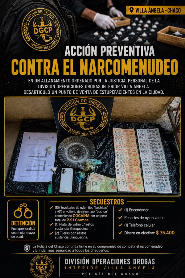 VILLA &Aacute;NGELA: DESARTICULAN UN PRESUNTO PUNTO DE VENTA DE DROGAS EN EL BARRIO ESCALADA