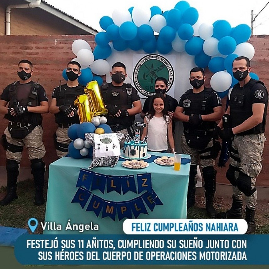 Villa &Aacute;ngela: Una Ni&ntilde;a Celebr&oacute; sus 11 A&ntilde;os junto al Grupo COM de la Polic&iacute;a