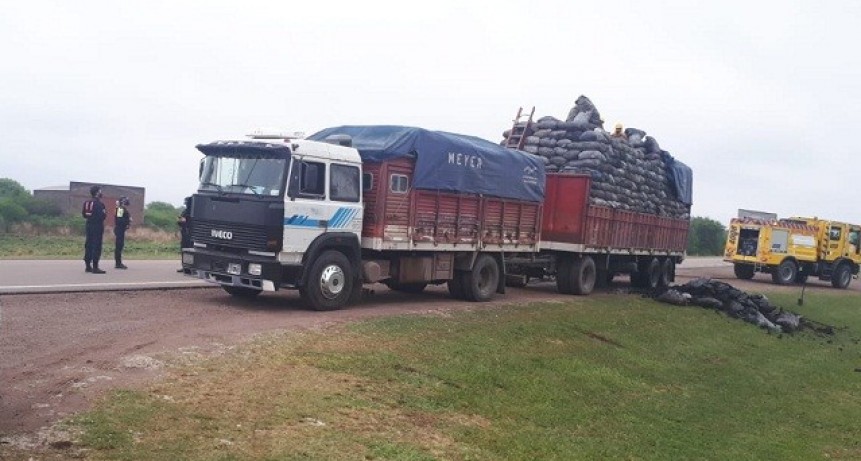 Villa &Aacute;ngela: Se incendi&oacute; la carga de un cami&oacute;n y se perdieron 1,5 toneladas de carb&oacute;n en la ruta 95