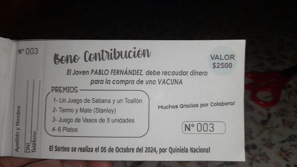 Villa Ángela: PABLO FERNÁNDEZ NECESITA UNA VACUNA DE 2 MILLONES DE PESOS