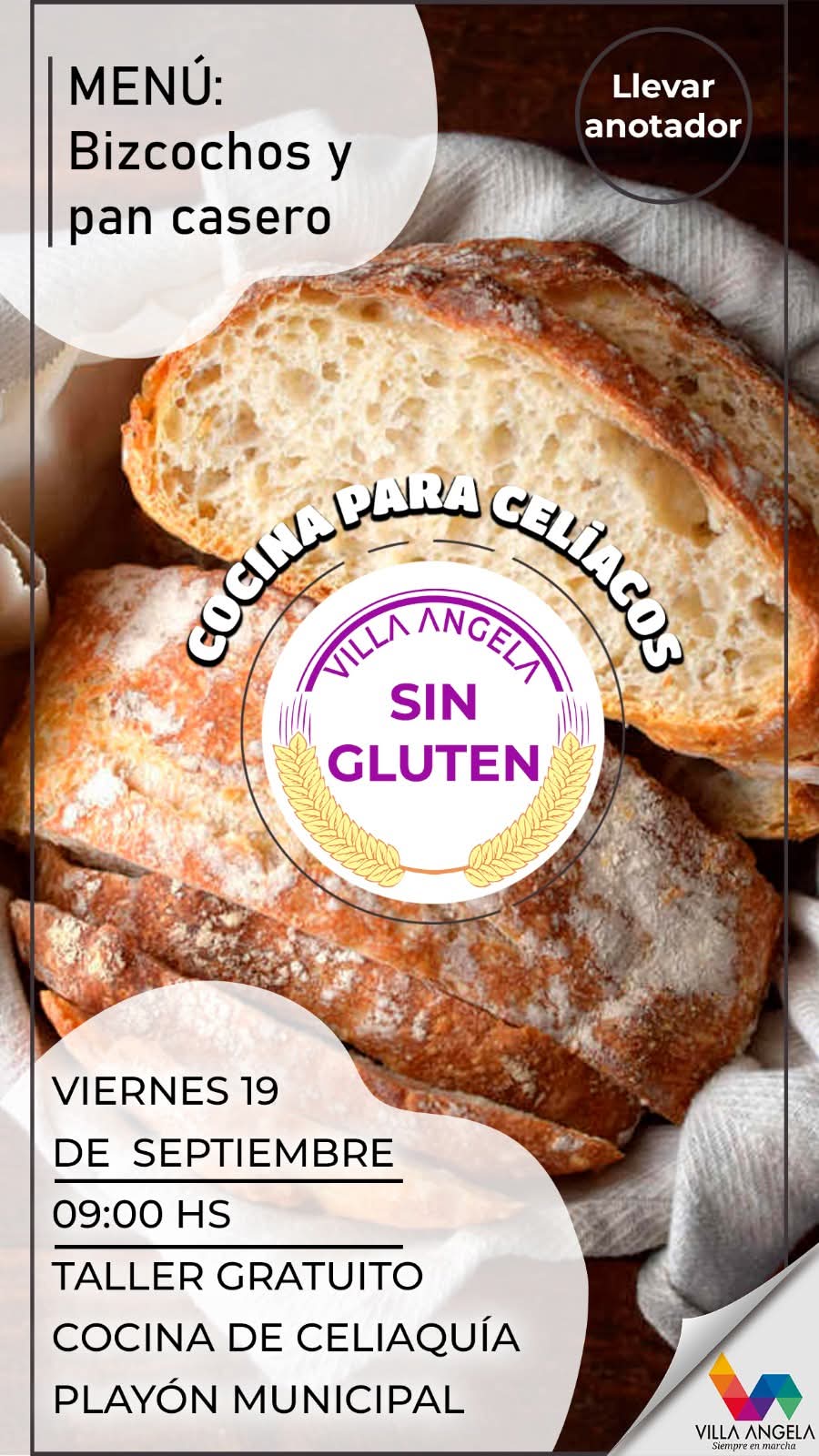 VILLA ÁNGELA: NUEVO TALLER DE COCINA PARA CELÍACOS ESTE VIERNES 19 DE SEPTIEMBRE