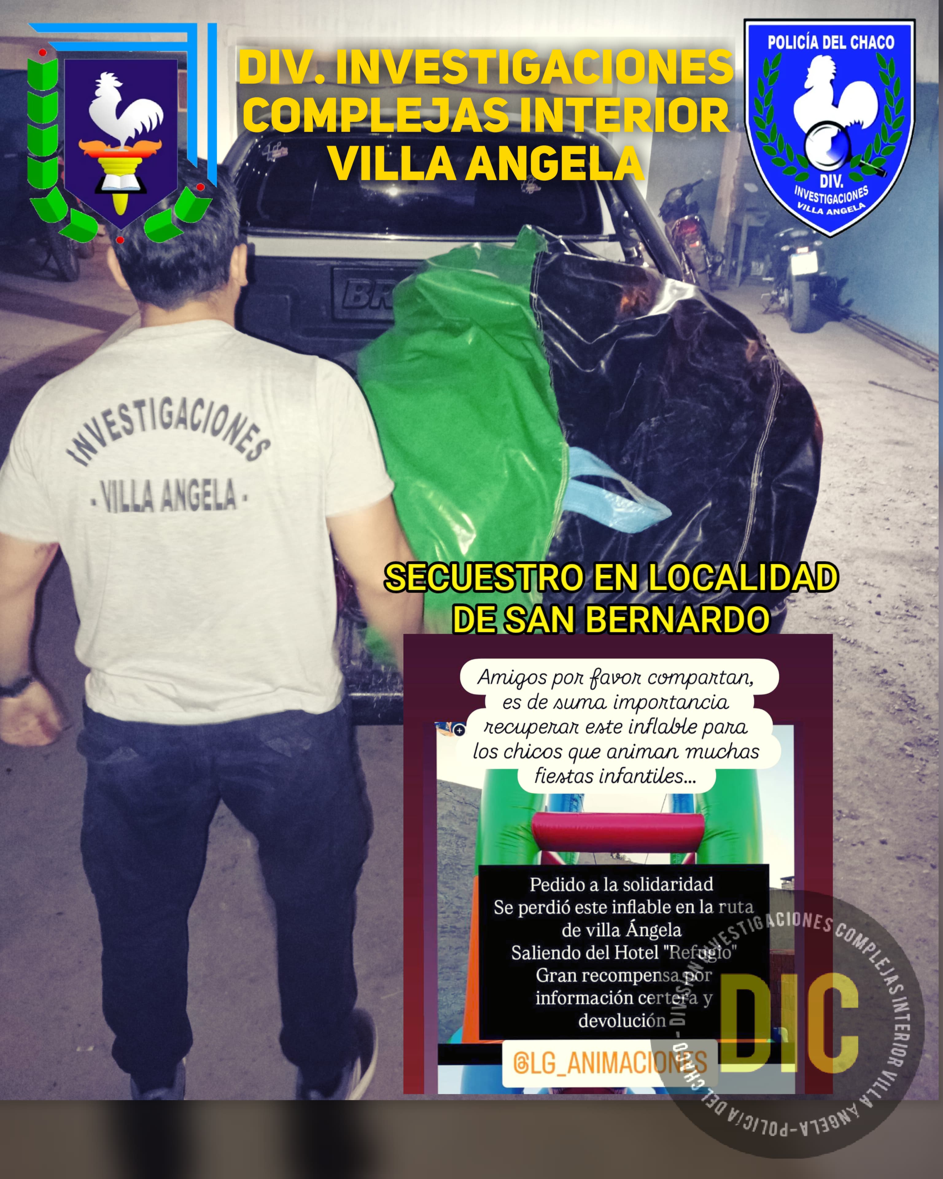 VILLA ÁNGELA: RECUPERAN CASTILLO INFLABLE ROBADO TRAS UN EVENTO