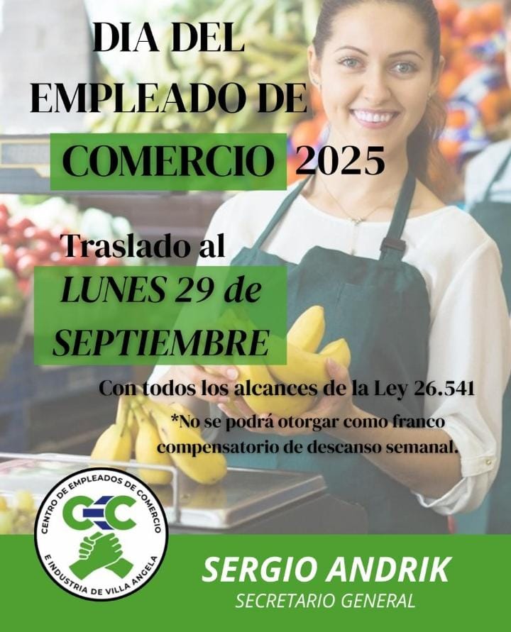 SE TRASLADÓ EL DÍA DEL EMPLEADO DE COMERCIO 2025 AL LUNES 29 DE SEPTIEMBRE 