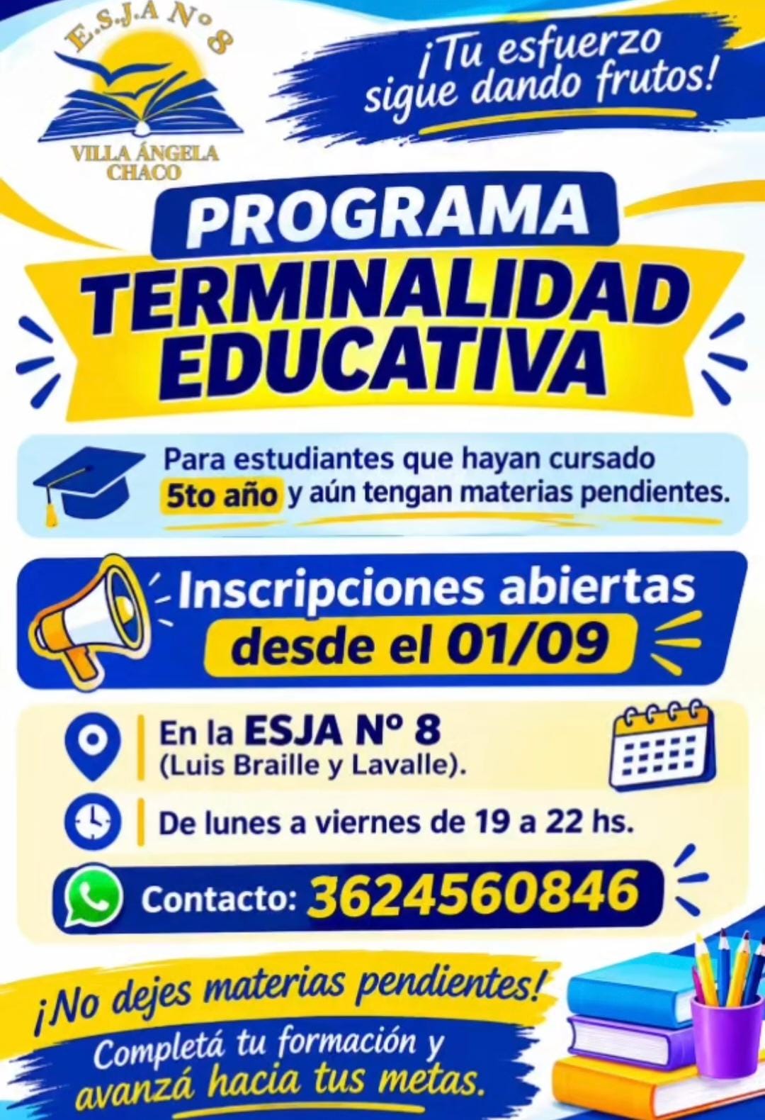 TERMINALIDAD EDUCATIVA 2026: YA EST&Aacute;N ABIERTAS LAS INSCRIPCIONES PARA QUIENES ADEUDAN MATERIAS DEL SECUNDARIO