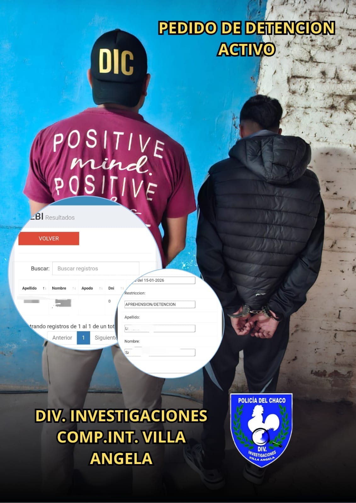 LO BUSCABAN POR UNA CAUSA DE AMENAZAS EN CONTEXTO DE VIOLENCIA DE G&Eacute;NERO Y FUE DETENIDO EN VILLA &Aacute;NGELA