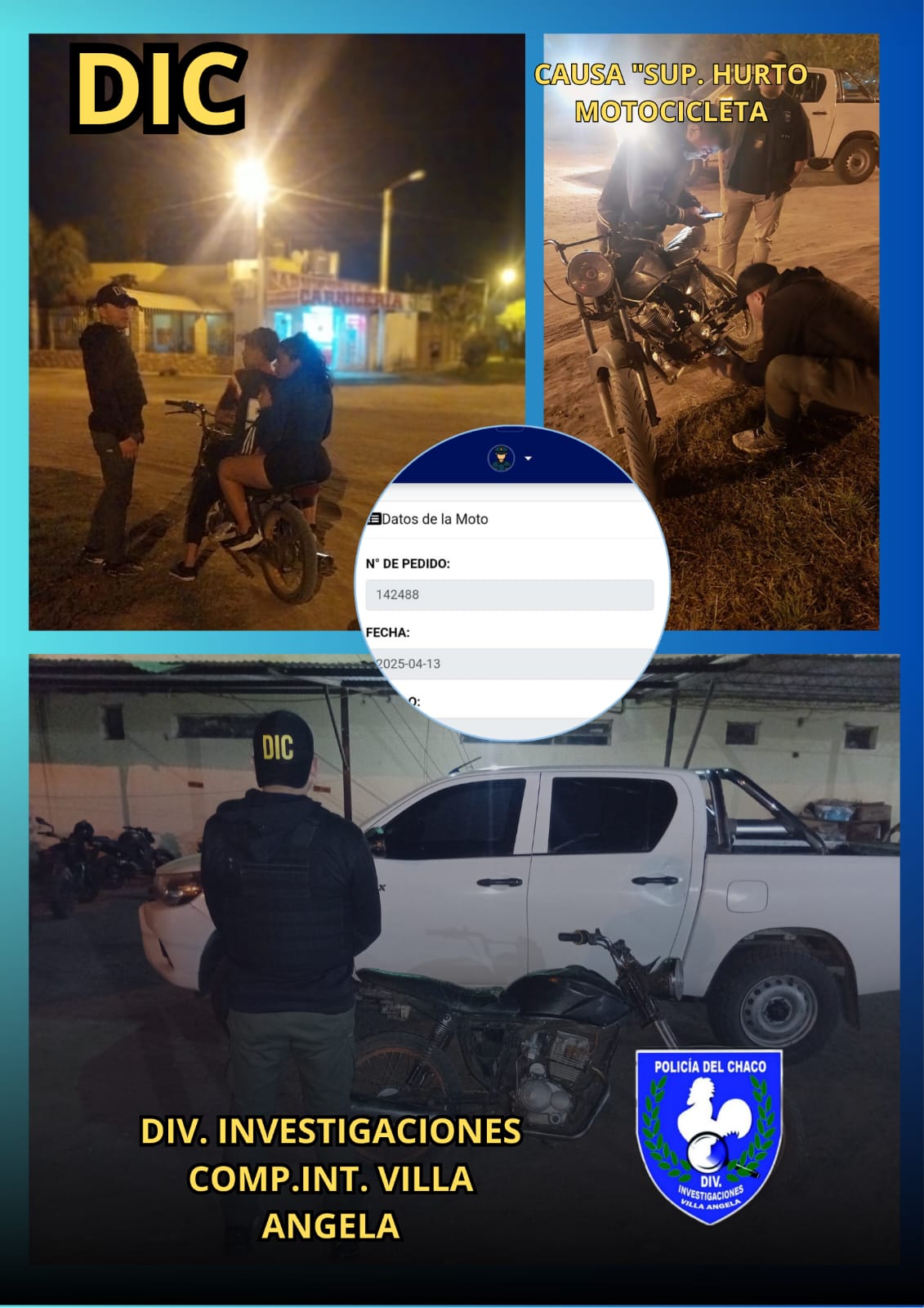 VILLA &Aacute;NGELA &ndash; SECUESTRARON UNA MOTOCICLETA CON PEDIDO DE SECUESTRO