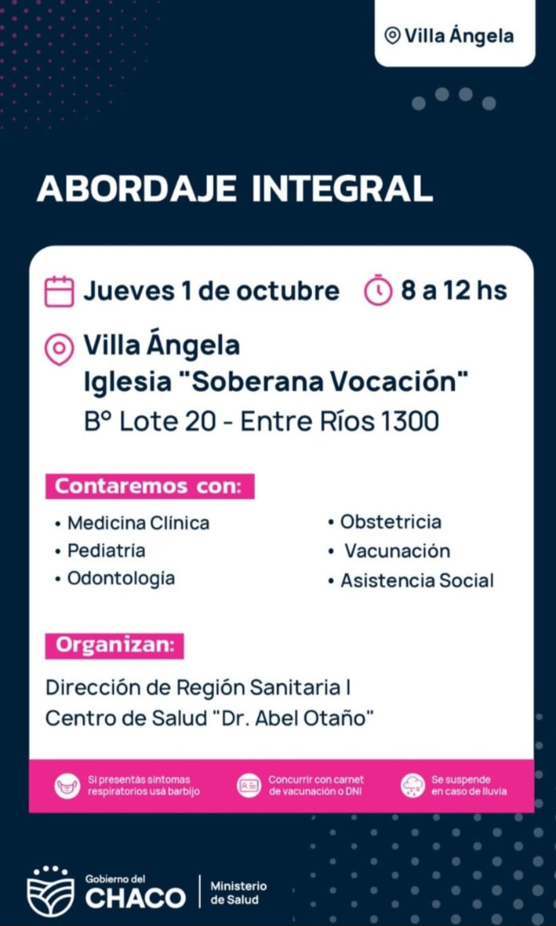 VILLA &Aacute;NGELA: REALIZAR&Aacute;N UN ABORDAJE INTEGRAL DE SALUD EN EL LOTE 20