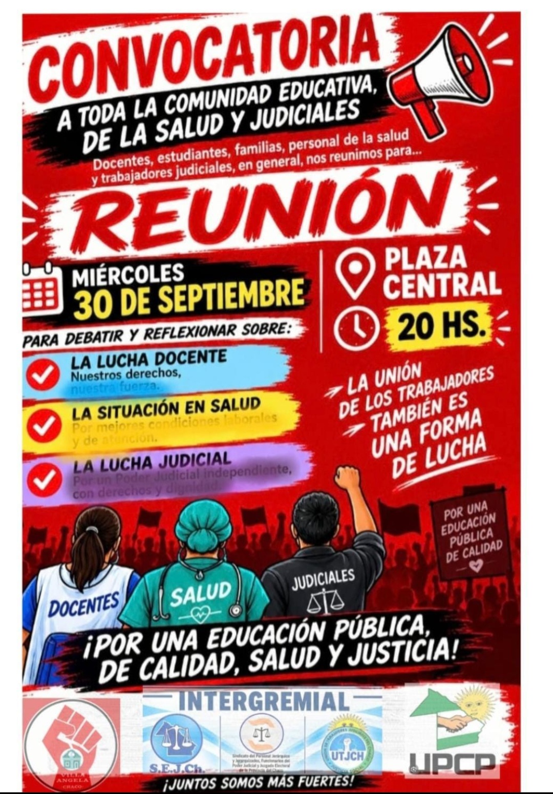 VILLA &Aacute;NGELA: TRABAJADORES P&Uacute;BLICOS SE CONCENTRAR&Aacute;N ESTA NOCHE EN LA PLAZA CENTRAL