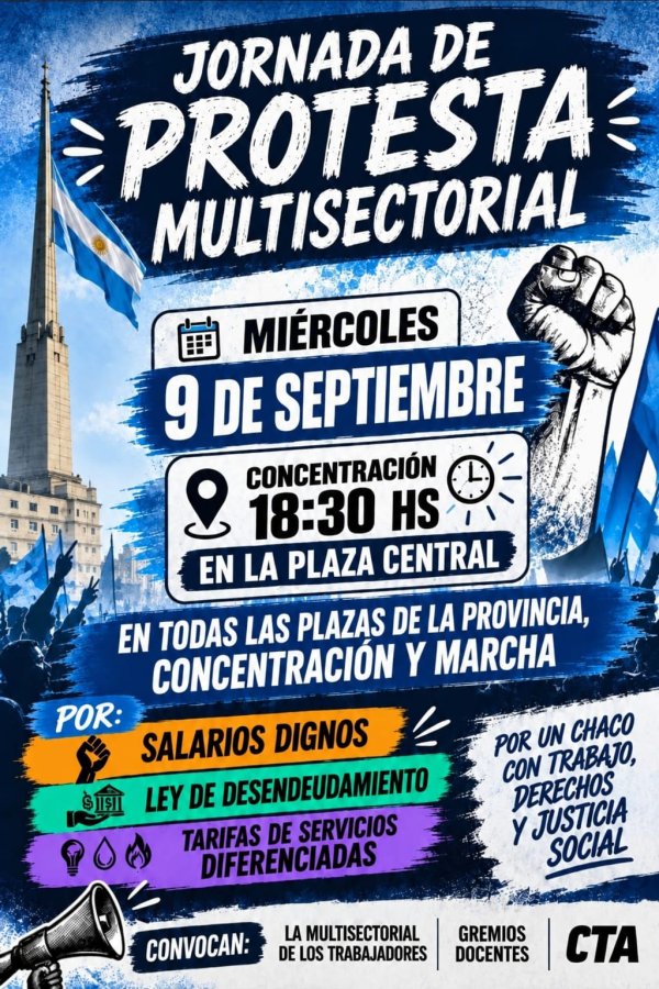 VILLA &Aacute;NGELA: GREMIOS REALIZAN UNA PROTESTA MULTISECTORIAL EN LA PLAZA CENTRAL