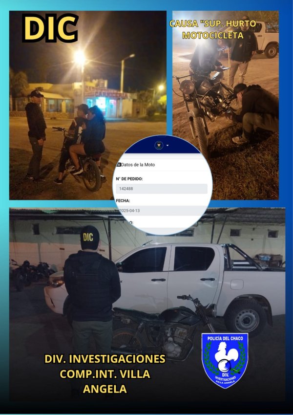 VILLA &Aacute;NGELA &ndash; SECUESTRARON UNA MOTOCICLETA CON PEDIDO DE SECUESTRO