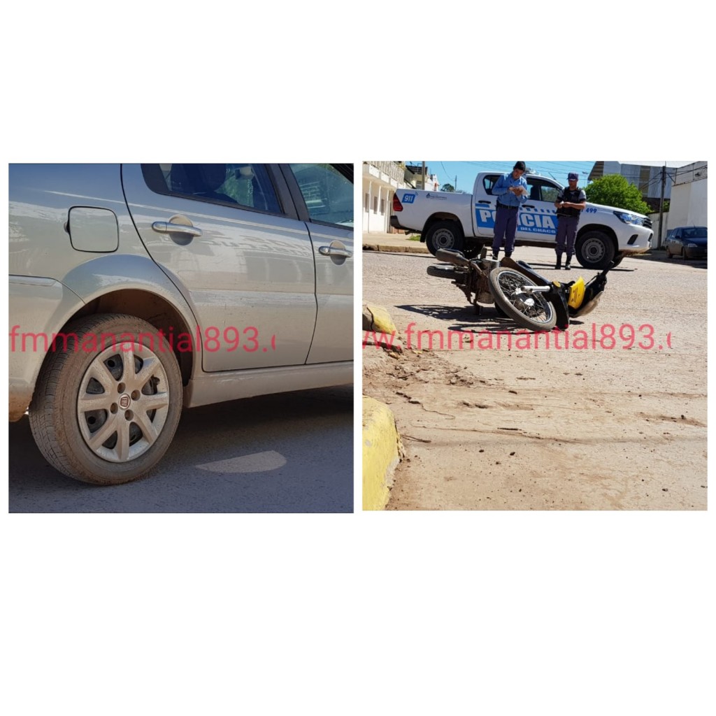 Villa Angela: "Accidente entre un auto y una moto", el conductor de la moto fue trasladado por la Ambulancia.