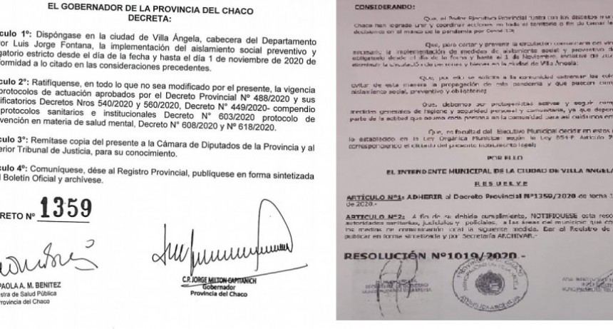 Villa &Aacute;ngela: EL MUNICIPIO ADHIERE AL DECRETO PROVINCIAL N&deg;1359 QUE DISPONE LA IMPLEMENTACI&Oacute;N DEL ASPO ESTRICTO DESDE HOY HASTAS EL 1 DE NOVIEMBRE