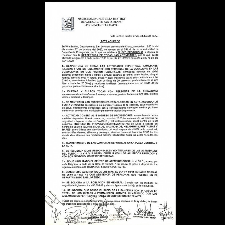 VILLA BERTHET REABRE SUS ACTIVIDADES DEPORTIVAS, FAMILIARES, IGLESIAS Y CULTOS EN LA MODALIDAD QUE FUERON HABILITADAS