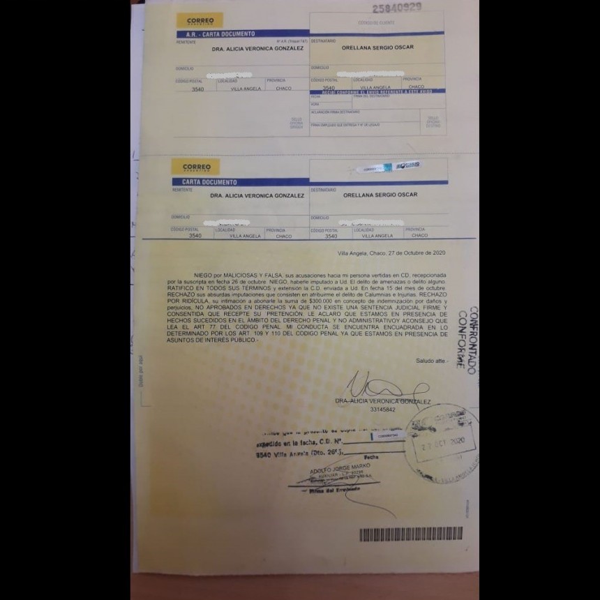 Villa &Aacute;ngela: LA DRA. VER&Oacute;NICA GONZ&Aacute;LEZ ACERCA DE LA CARTA DOCUMENTO DEL LIC. ORELLANA | "EL DELITO DE CALUMNIAS E INJURIAS NO SE CONFIGURA PORQUE SE TRATA DE UN CASO DE INTER&Eacute;S P&Uacute;BLICO "