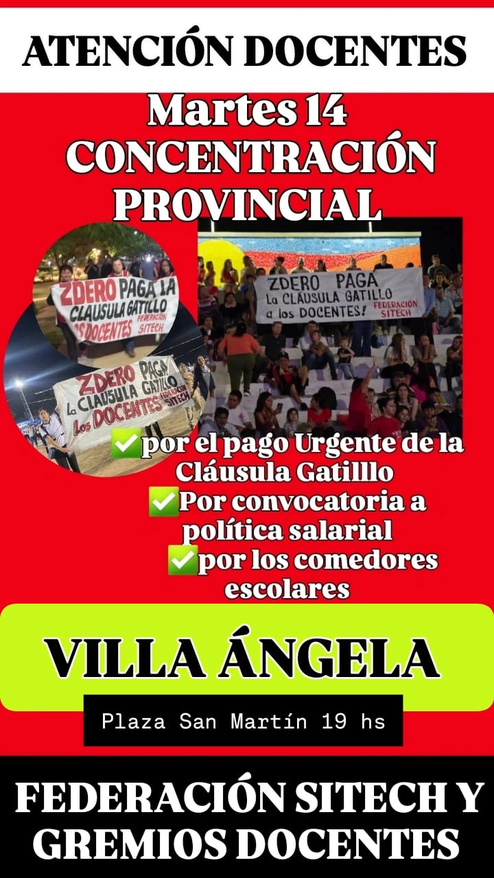 SINDICATOS DOCENTES SE CONCENTRAN A NIVEL PROVINCIAL POR LA QUITA DE LA CLÁUSULA GATILLO Y LA DESFINANCIACIÓN EN EDUCACIÓN 