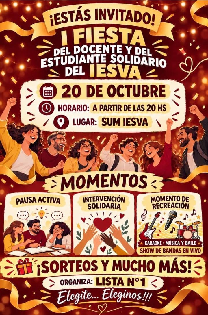 EL IESVA REALIZAR&Aacute; LA FIESTA DEL DOCENTE Y DEL ESTUDIANTE SOLIDARIO