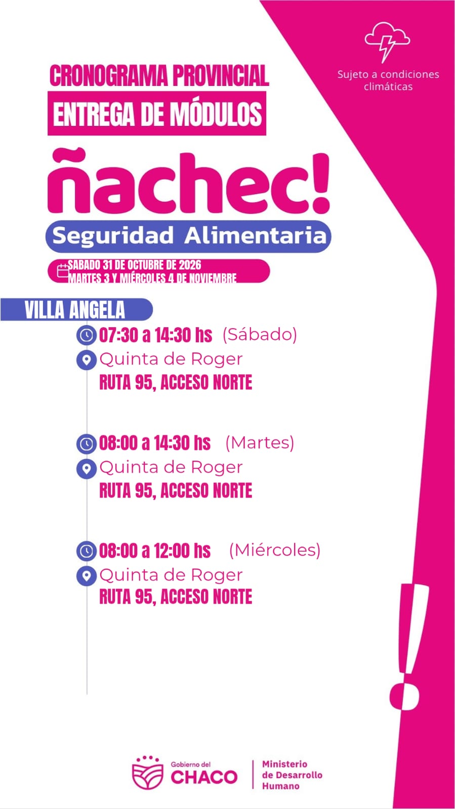VILLA &Aacute;NGELA: EL &Ntilde;ACHEC INICIAR&Aacute; LA ENTREGA DE M&Oacute;DULOS ALIMENTARIOS CORRESPONDIENTES A OCTUBRE Y DICIEMBRE