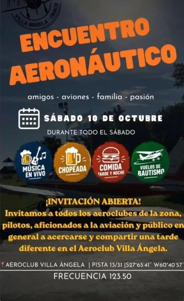 VILLA &Aacute;NGELA: EL AEROCLUB PREPARA UN ENCUENTRO AERON&Aacute;UTICO CON ENTRADA LIBRE Y GRATUITA