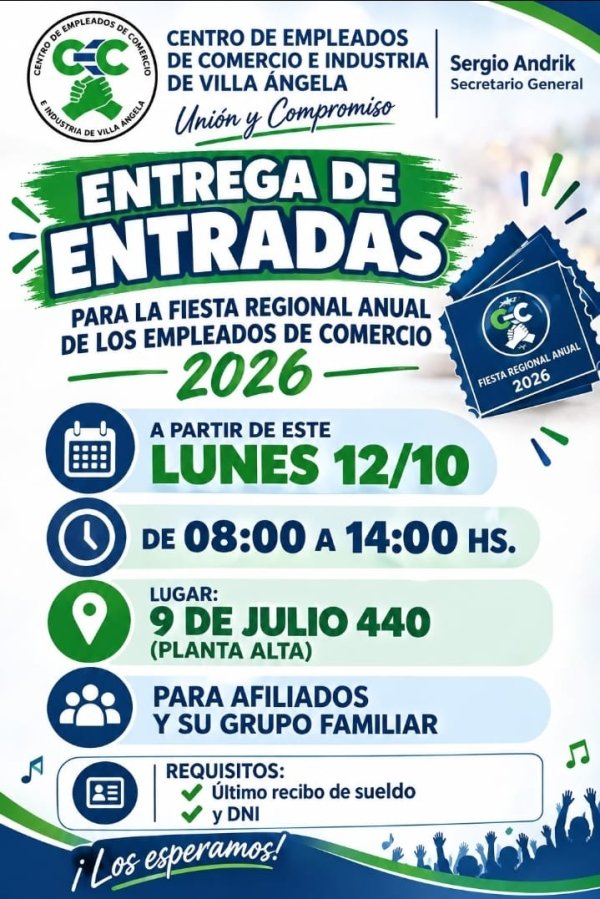 VILLA &Aacute;NGELA: EL CENTRO DE EMPLEADOS DE COMERCIO PREPARA SU FIESTA ANUAL CON SHOW DE LOS CHAQUE&Ntilde;OS