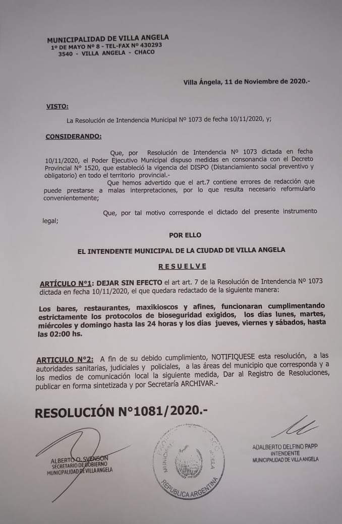 Villa &Aacute;ngela: RESOLUCI&Oacute;N MUNICIPAL N&deg;1081/2020  RECTIFICATIVA DE LA RESOLUCI&Oacute;N N&deg; 1073/2020