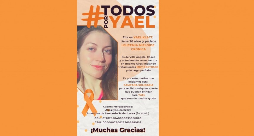 Villa &Aacute;ngela: YAEL KLATT TIENE 26 A&Ntilde;OS, PADECE DE LEUCEMIA MIELOIDE CR&Oacute;NICA Y NECESITA DE LA SOLIDARIDAD DE TODOS