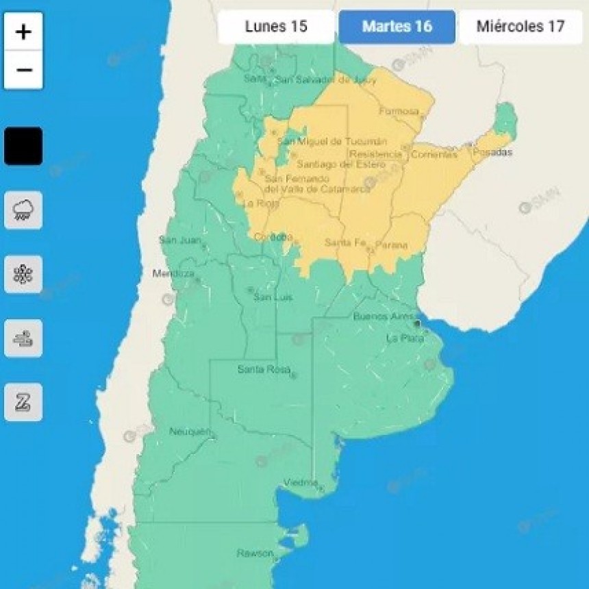 ALERTA AMARILLO POR PROBABLES TORMENTAS FUERTES PARA MARTES 