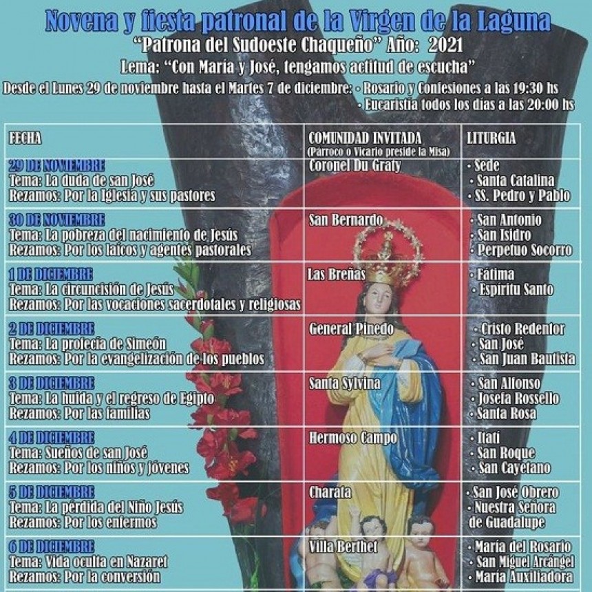 Villa &Aacute;ngela: LA PARROQUIA SAGRADO CORAZ&Oacute;N DE JES&Uacute;S DIO A CONOCER EL CRONOGRAMA DE LA NOVENA Y FIESTA PATRONAL DE LA "VIRGEN DE LA LAGUNA"