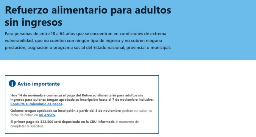 M&aacute;s de un mill&oacute;n de argentinos recibir&aacute;n el Refuerzo Alimentario