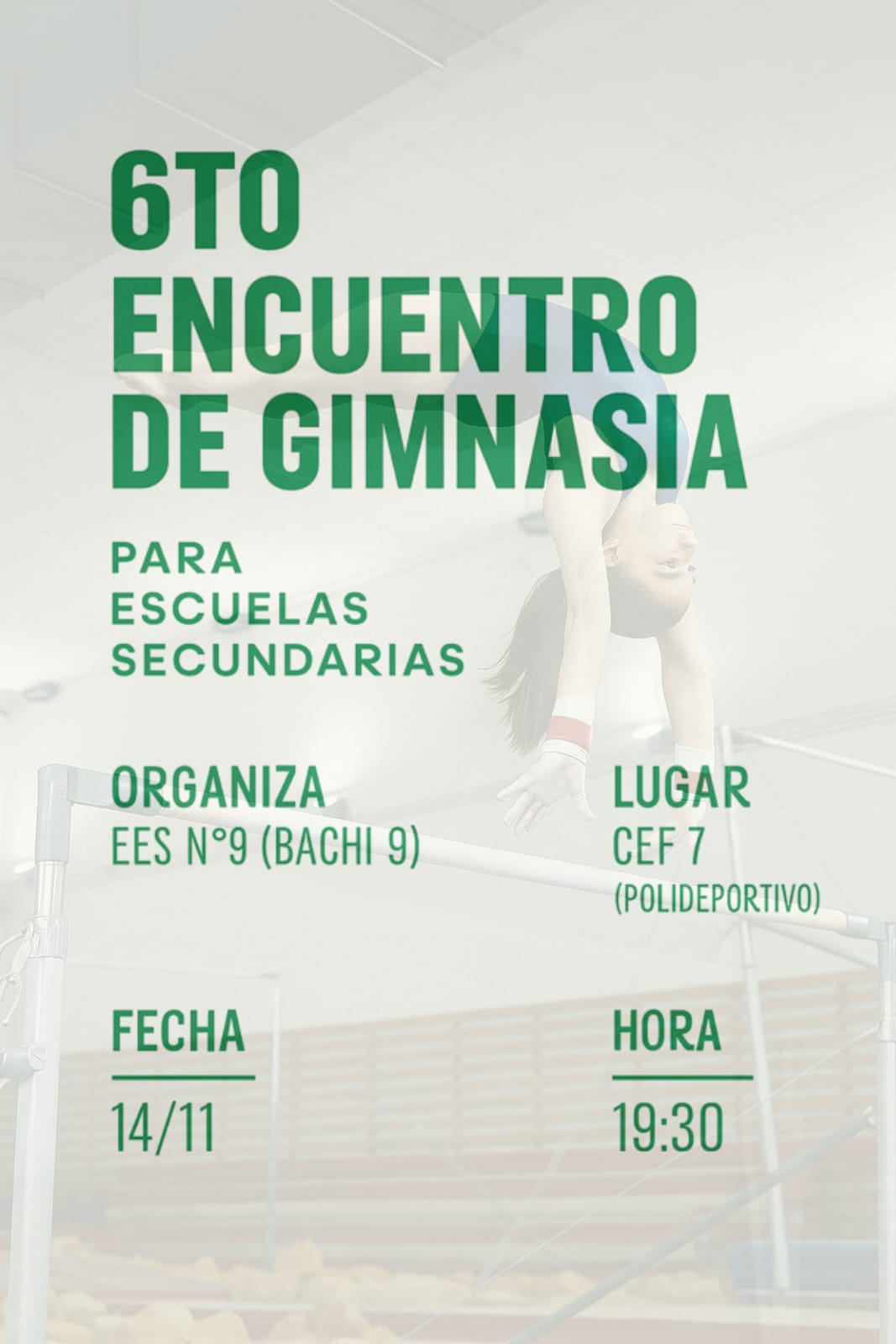 SEXTA EDICIÓN DEL ENCUENTRO DE GIMNASIA PARA ESCUELAS SECUNDARIAS EL 14 DE NOVIEMBRE EN EL CEF N°7