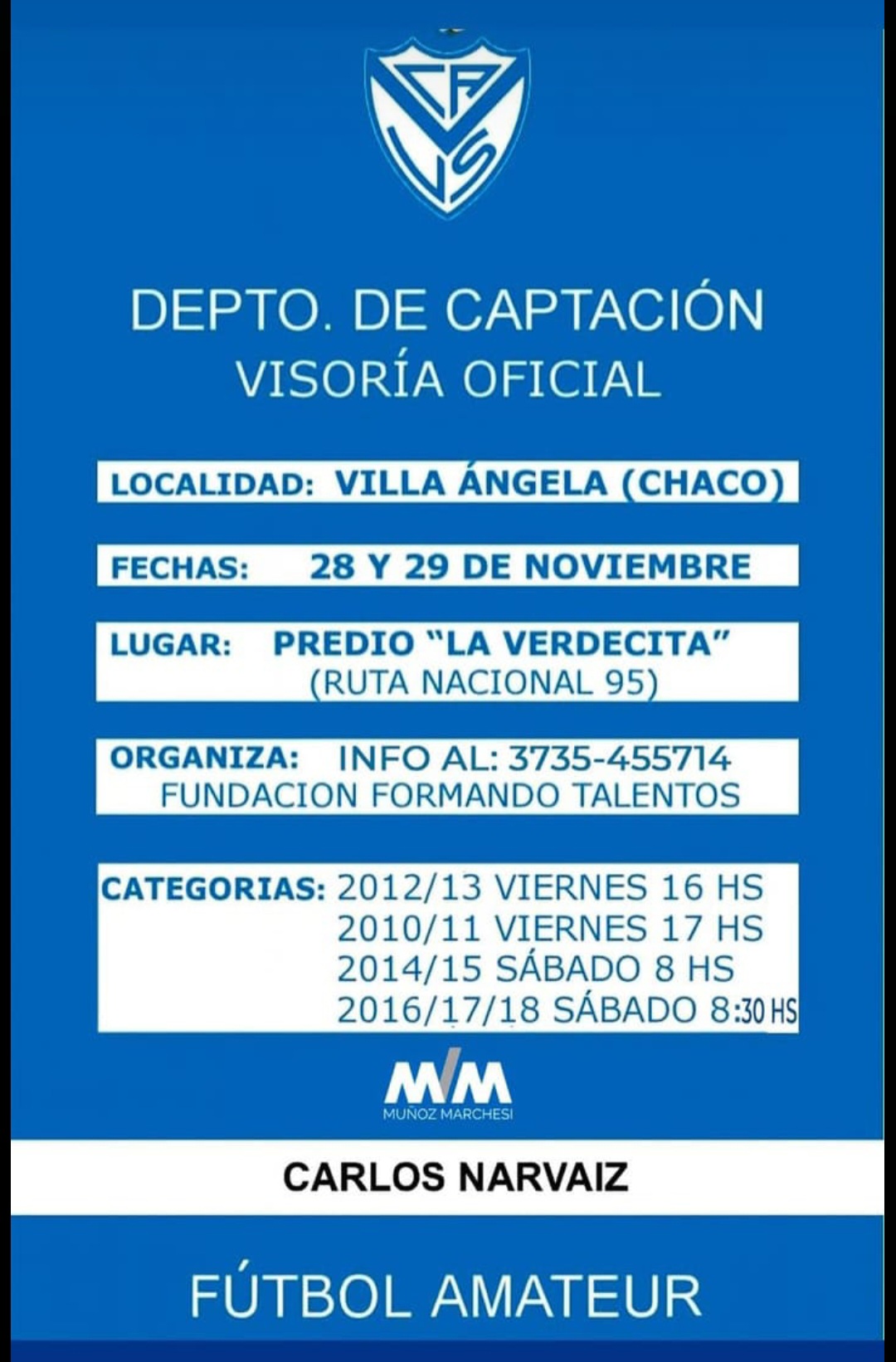 REALIZARÁN UNA CAPTACIÓN OFICIAL DE JUGADORES EN LA CANCHA “LA VERDECITA” DE VILLA ÁNGELA 