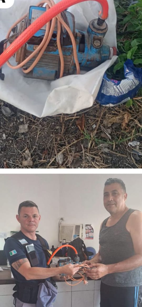 VILLA ÁNGELA: POLICÍA RECUPERÓ UNA BOMBA DE AGUA