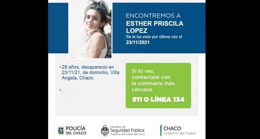 Villa &Aacute;ngela: SOLICITAN EL PARADERO DE ESTHER PRISCILA LOPEZ DESAPARECIDA DE SU HOGAR HACE YA CASI UN MES