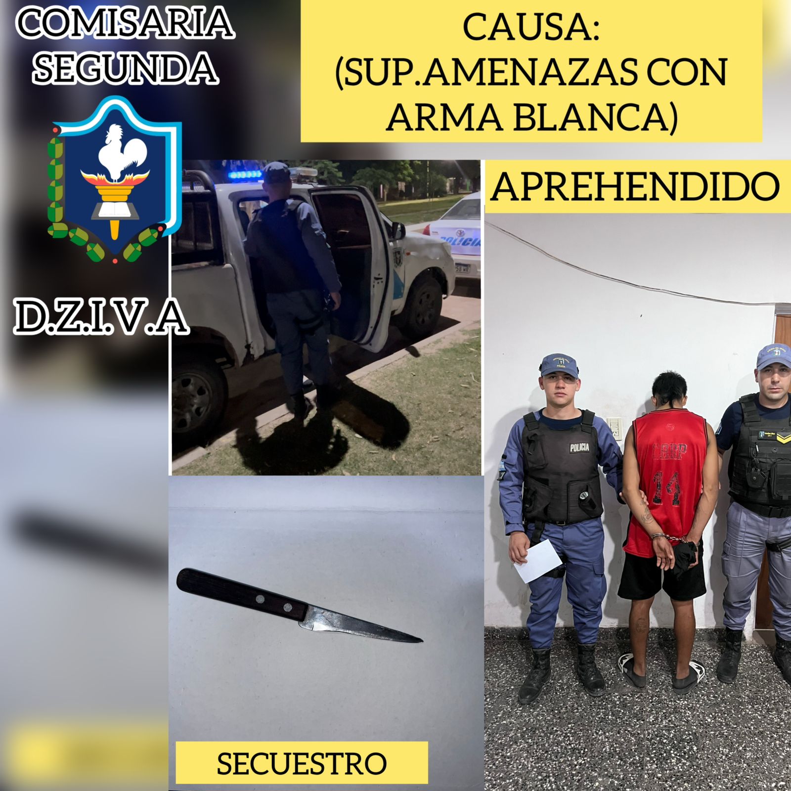 VILLA ÁNGELA: DETUVIERON A UN JOVEN POR AMENAZAS CON ARMA BLANCA