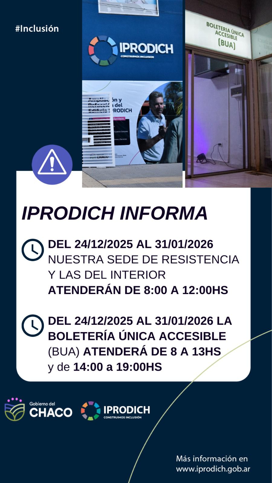 IPRODICH INFORMA LOS HORARIOS DE ATENCIÓN DURANTE EL RECESO ADMINISTRATIVO